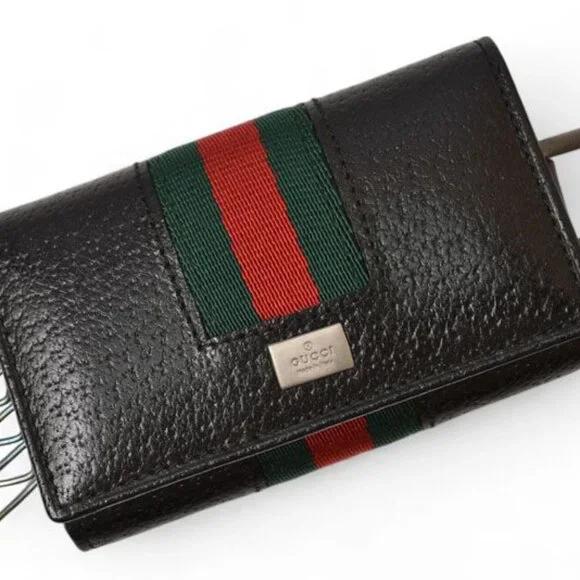 Gucci Outlet Key Case Key Holder 6-stacks Pigskin Sherry Line Black 033 - Picture 2 of 9